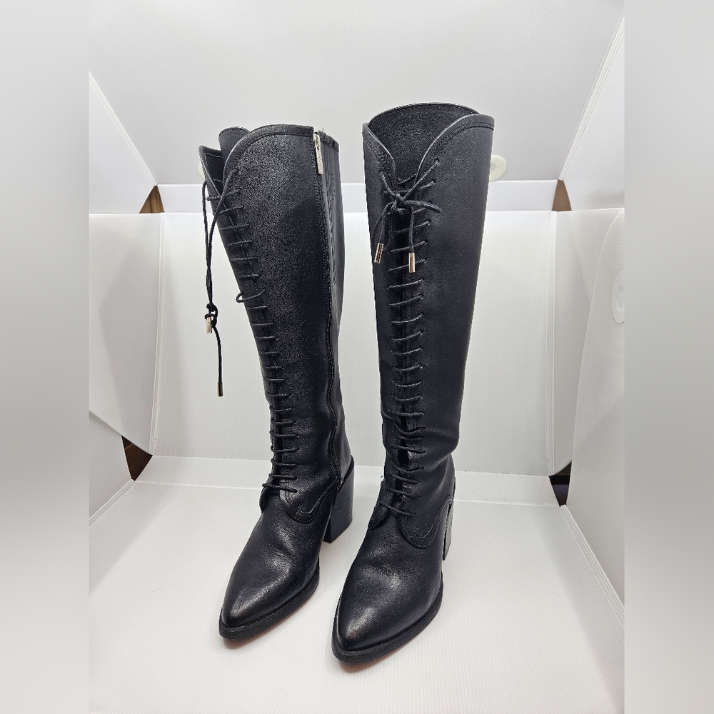 Wide Calf Ted&Muffy Black Lace-Up  Knee High Boots